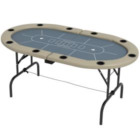 Soozier Foldable Poker Table, 70" Oval, Blackjack Texas Holdem, with Cup Holders, Blue