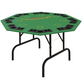 Soozier Foldable Poker Table Blackjack Texas Holdem Poker Game Table with Chips Tray & Cup Holders, 47" Octagon, Green