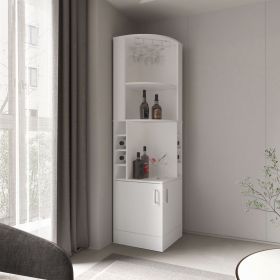 Kava Being Corner Bar Cabinet, Glass Rack, Double Door Cabinet, Eight Built-In Wine Rack, White