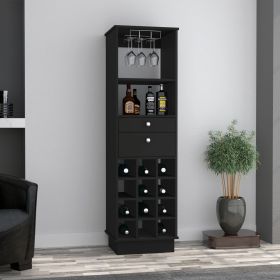 Black Wengue 12-Bottle 2-Drawer 1-Shelf Bar Cabinet