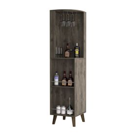 Corner Bar Cabinet, Two External Shelves, One Drawer, Two Interior Shelves, Dark Brown