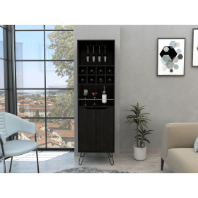 Manhattan L Bar Cabinet, Eight Built-in Wine Rack, Two Cabinets With Single Door -Black