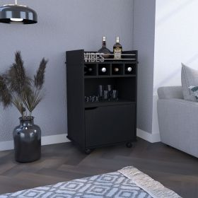 DEPOT E-SHOP Sims 35" H Bar Cart with Two Shelves four Wine Cubbies and One Cabinet,Black