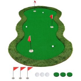 10x5ft Golf Putting Mat (Green) - 3 Real-Sized Holes+Flags, High-Density PP+PE Turf, Indoor/Outdoor Use