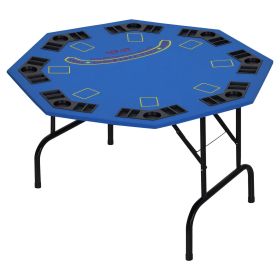 Soozier Poker Table Foldable, 47" Octagon Blackjack Poker Game Table for 8 Players with Cup Holders, Blue Felt