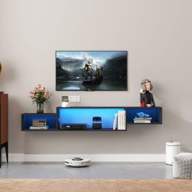 65.35in Wall Mounted Floating TV Stand with 20 Color LEDs and Charging Station