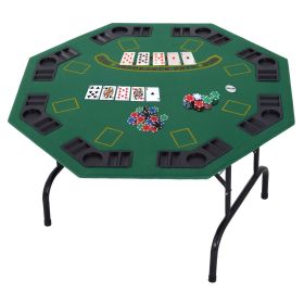 Folding Poker Table, 47" Octagon Blackjack Poker Game Table for 8 Players with Cup Holders, Green