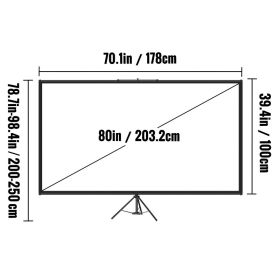 Tripod Projector Screen With Stand 80 Inch 16:9 4K HD Projection Screen Stand Wrinkle-Free Height Adjustable Portable Screen For Projector Indoor & Ou
