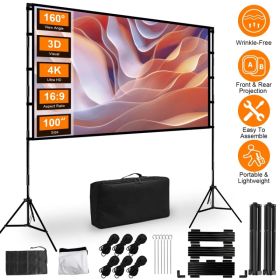 100inch/120inch Options Projector Screen With Stand 16:9 4K HD Rear Front Wrinkle-Free Portable And Foldable Movie Screen With Carry Bag For Indoor Ou (Option: 100IN)