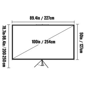 Tripod Projector Screen With Stand 100inch 16:9 4K HD Projection Screen Stand Wrinkle-Free Height Adjustable Portable Screen For Projector Indoor & Ou (Option: Black)