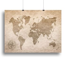 vintage paper with world map Canvas Print or Poster (Type: Standard Framed Canvas Print, size: 40" x 26" / 100cm x 65cm (approx))