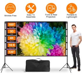 100inch/120inch Options Projector Screen With Stand 16:9 4K HD Rear Front Wrinkle-Free Portable And Foldable Movie Screen With Carry Bag For Indoor Ou (Option: 120IN)